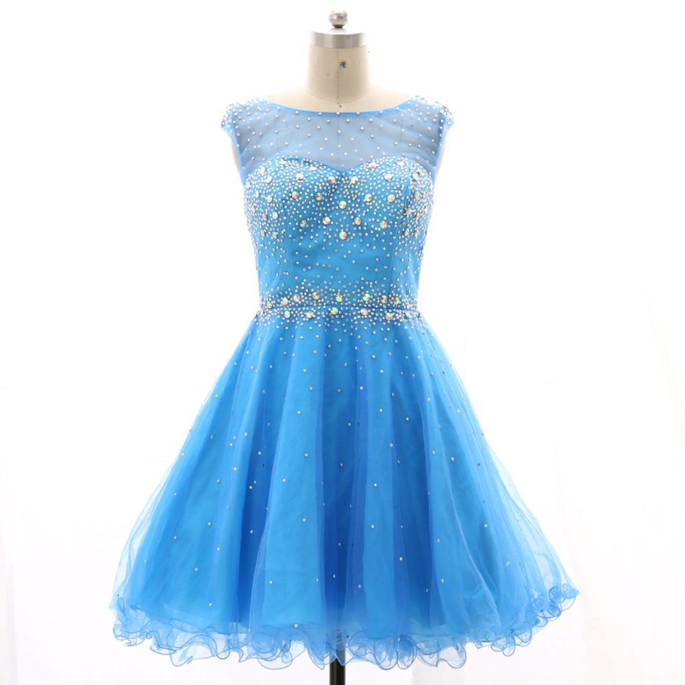 Short Tulle Blue Prom Homecoming Dress Party